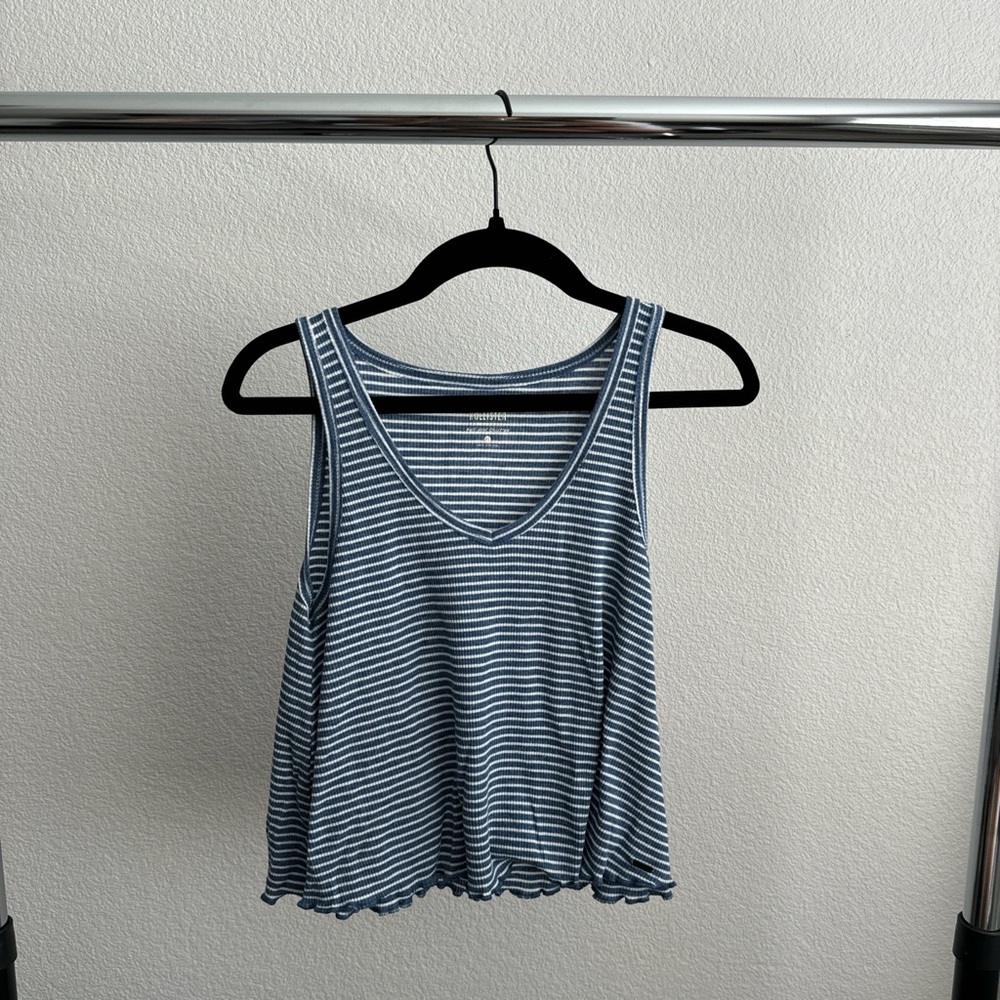 Hollister Blue White Striped Crop Tank Top